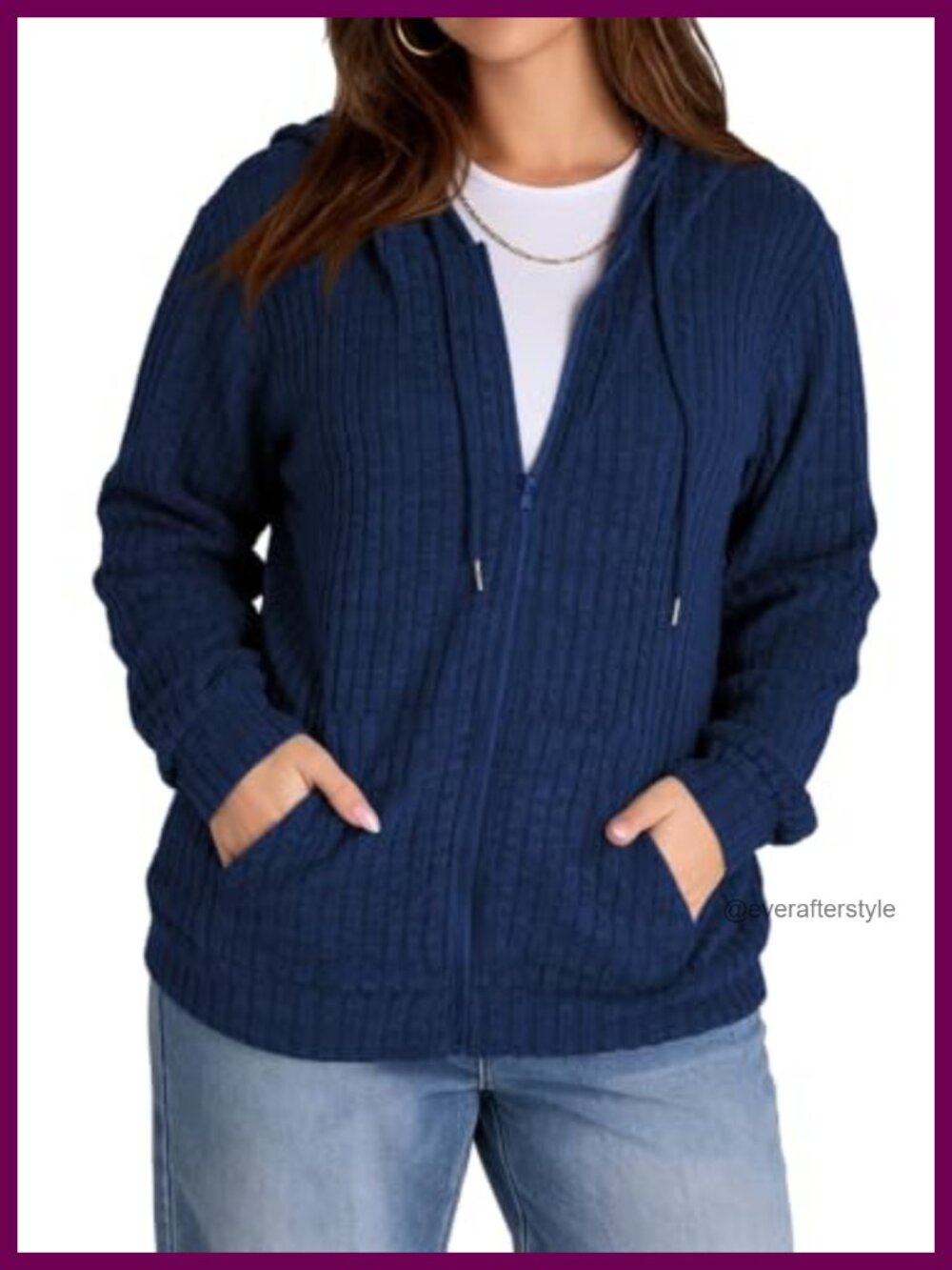 Plus Size Full Zip Hooded Sweatshirt with Pockets Long Sleeve Casual